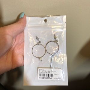 silver asymmetrical hoop pearl earrings